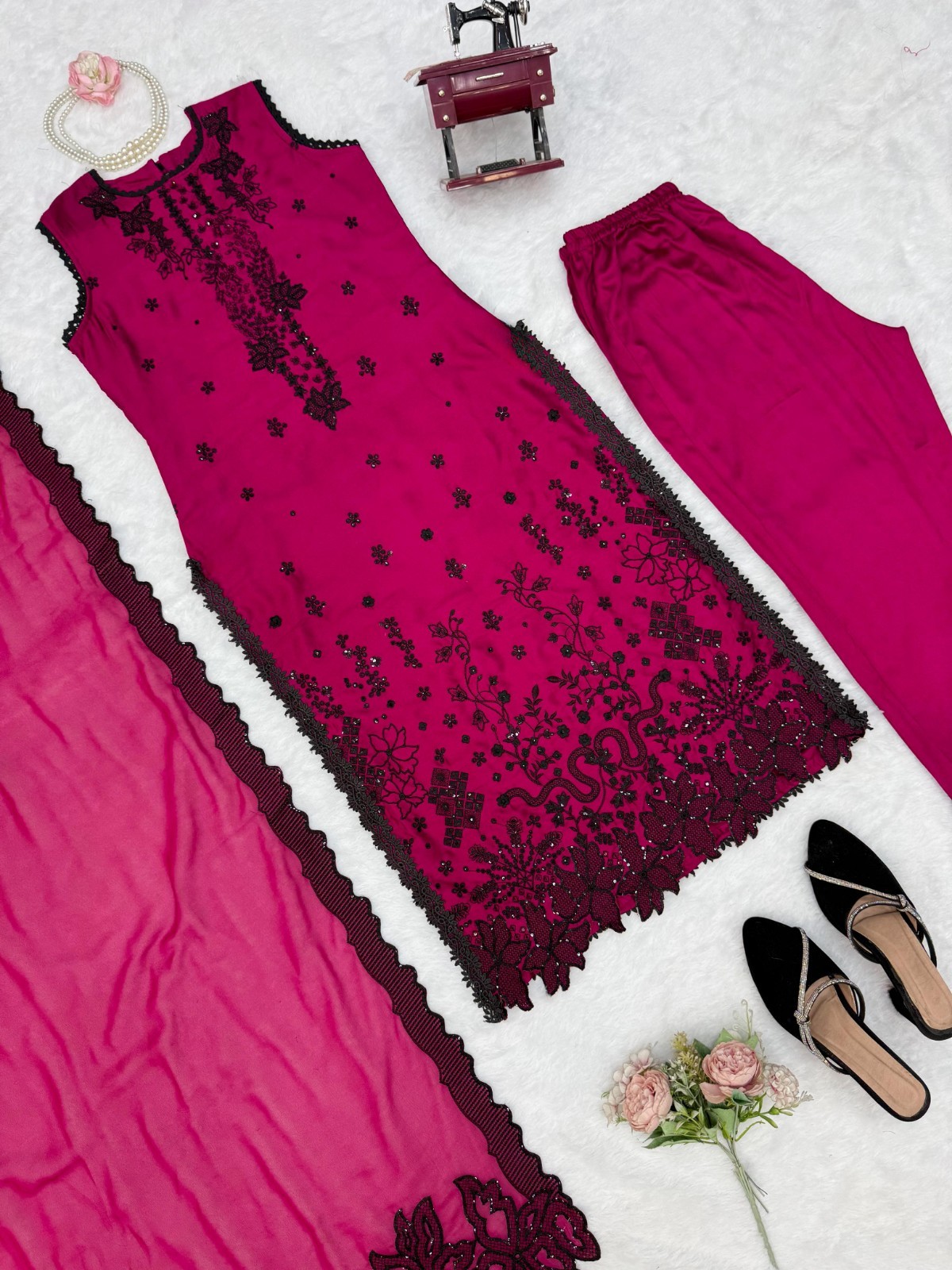 New Arrival Roman Silk Shalwar Kameez Suit Chiffon Dupatta Party Wear