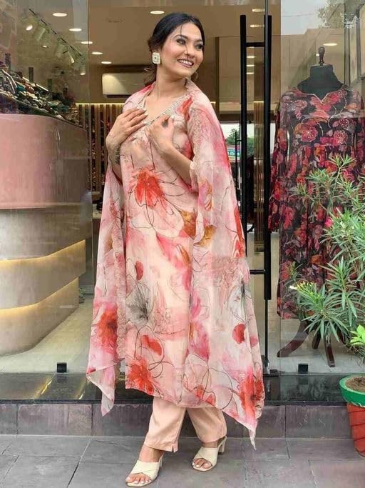 Women’s Casual Cotton Blend Floral Printed Suit Salwar with Dupatta