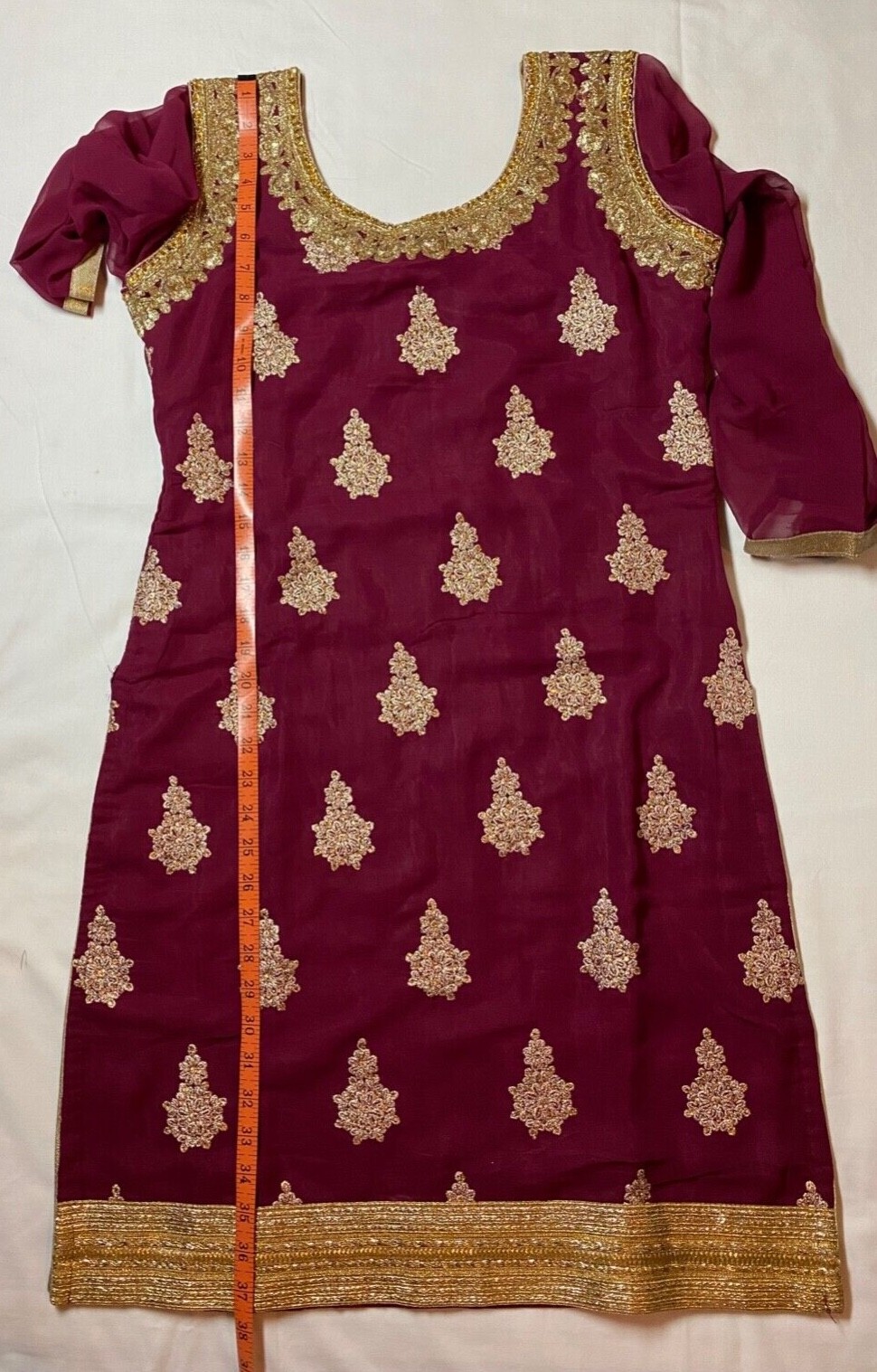 Wine Burgundy Maroon & Gold Palazzo Sharara Punjabi Partywear Suit 3 Piece Set