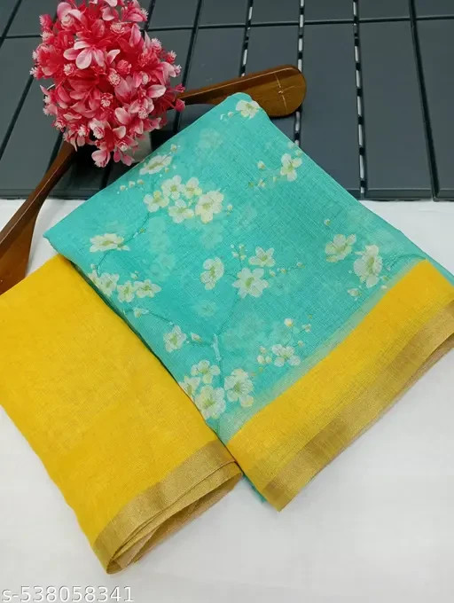 Women’s Cotton Linen saree with Running Blouse Piece