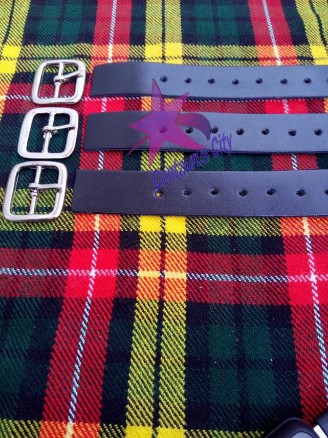 CC 3x Scottish Kilt Black Straps & Buckle 7″ Genuine Leather Extender 1.25″ wide