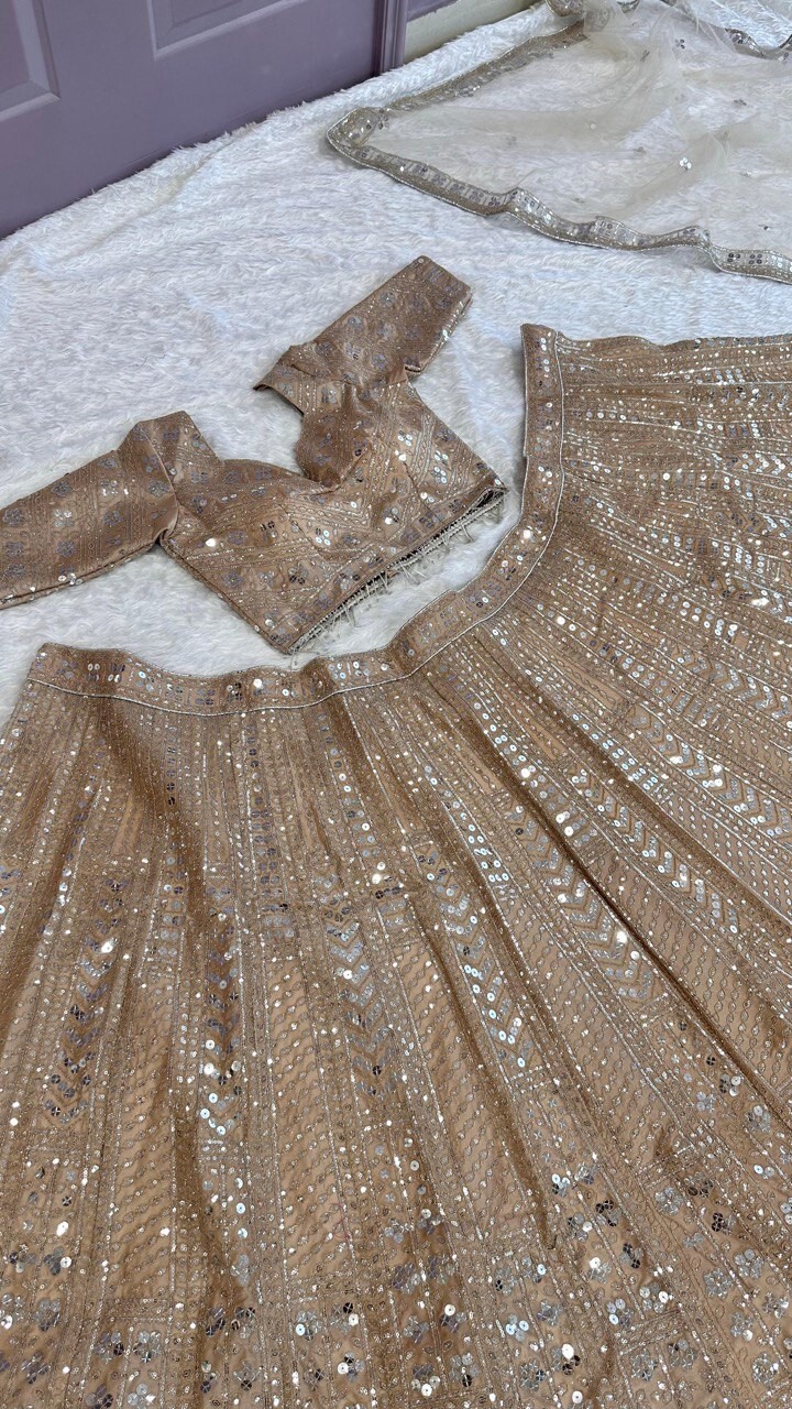 Heavy Designer Beige Kasturi Silk Lehenga Choli With Net Dupatta For Women