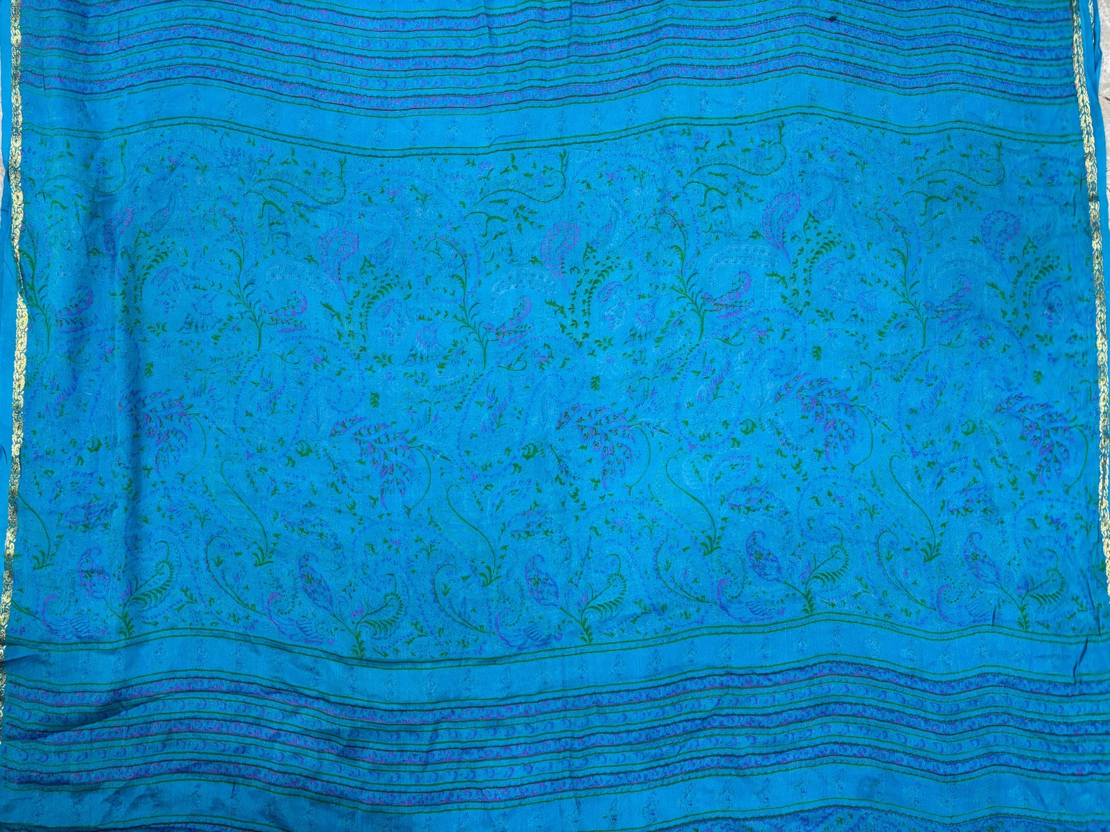 Vintage Blue Chiffon Silk Saree | Lightweight Fabric for DIY & Sewing CS1047