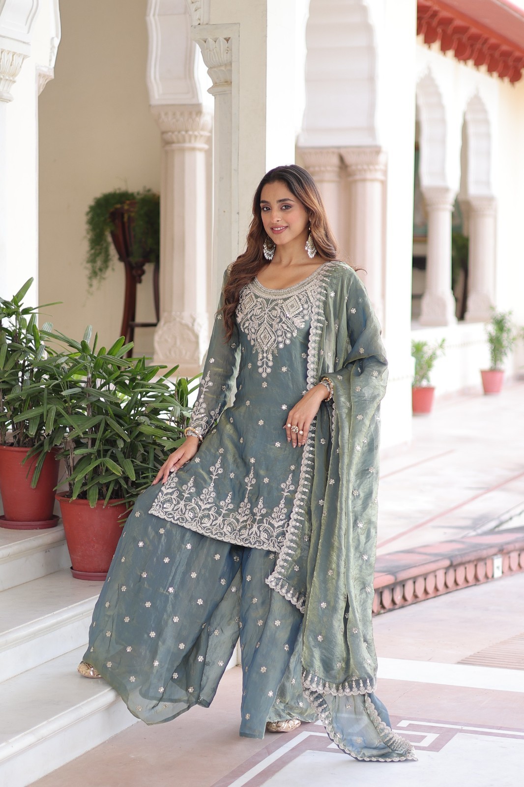 Fandy Silk Designer Pakistani Sharara Suit Indian Bollywood Ethnic Salwar Kameez