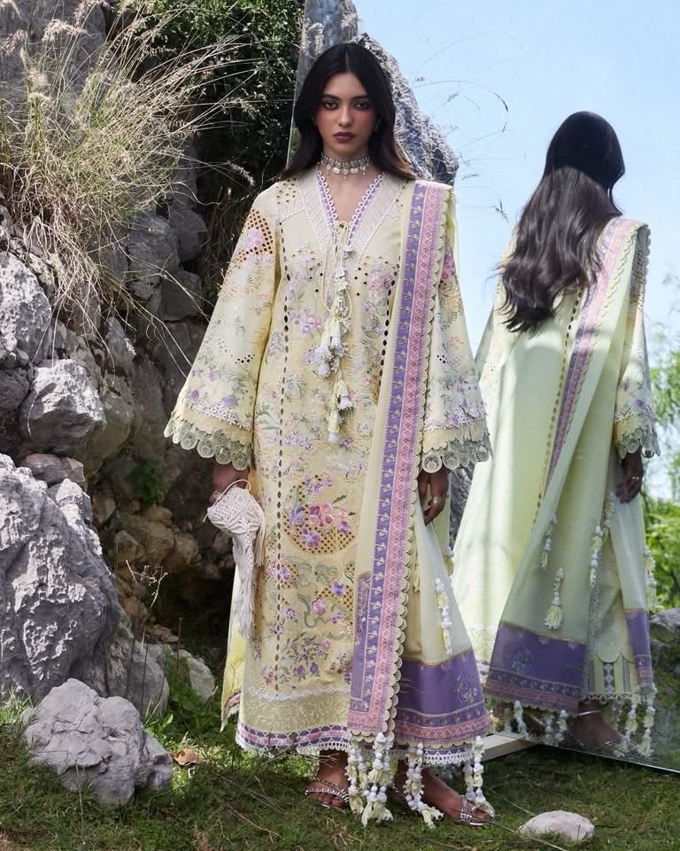 Women Pakistani Unstitched Chiffon Salwar Kameez Floral Embroidered