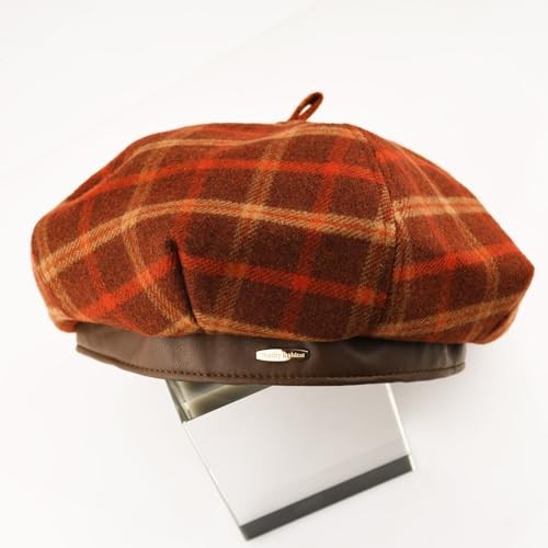 Women’s Wool Blend French Plaid Beret with Leather Band – Fashion Berets Red