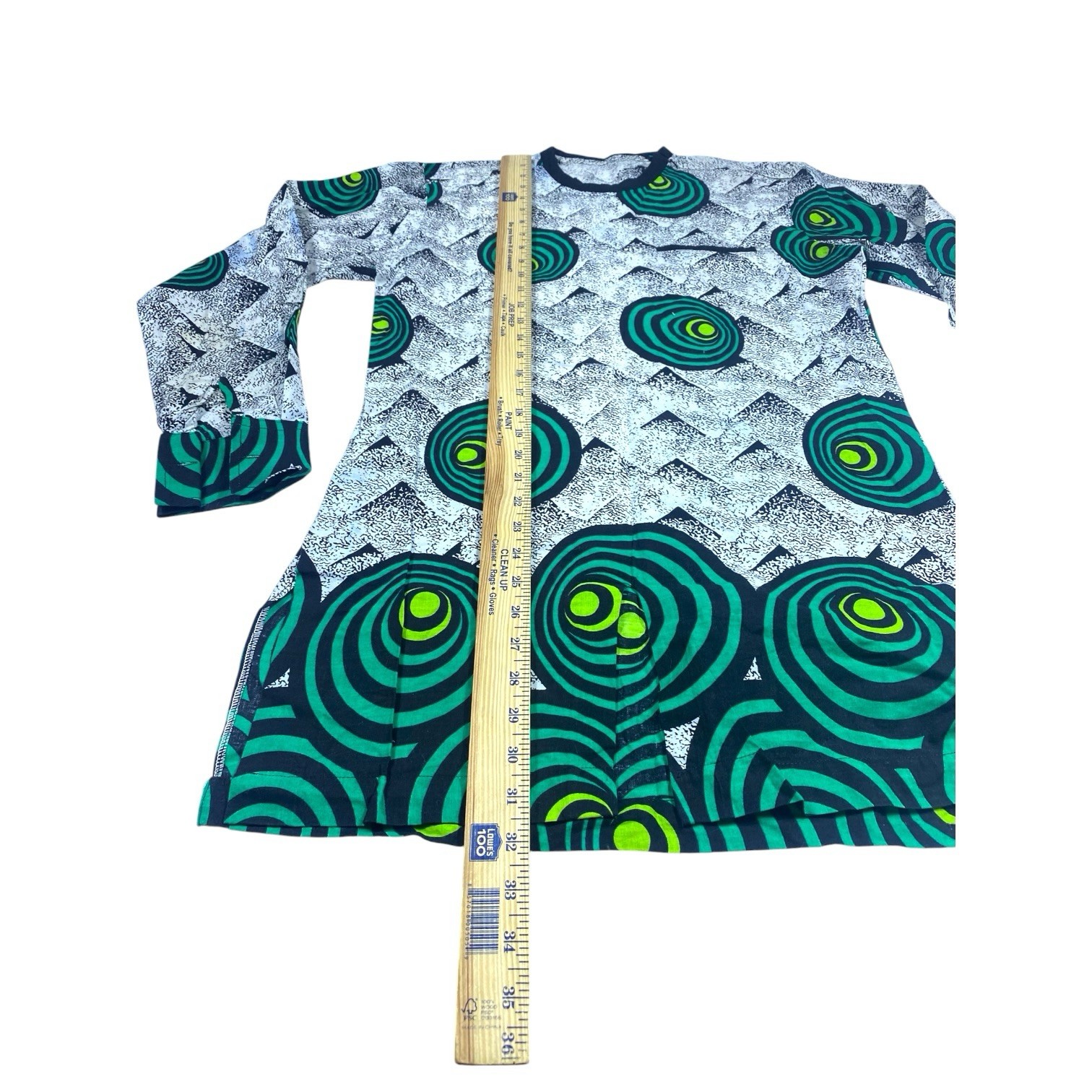 Vintage Traditional Ankara African Dashiki Shirt Mens SMALL Green Black Circles