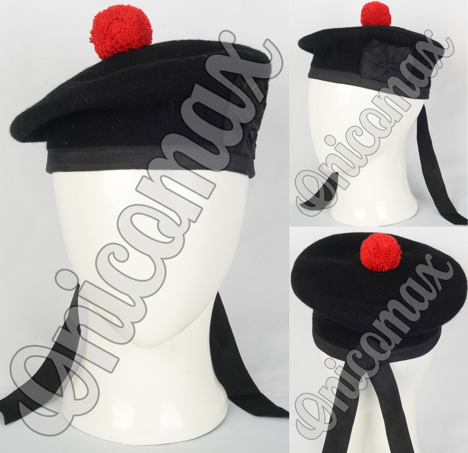 Scottish Balmoral Army Bonnet Hat Highlander Military Kilt Cap/Hat 100% Wool USA