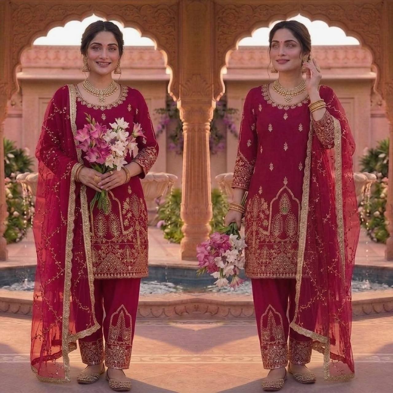 New Presenting Crepe Silk Salwar Kameez With Net Dupatta For Functional Wear