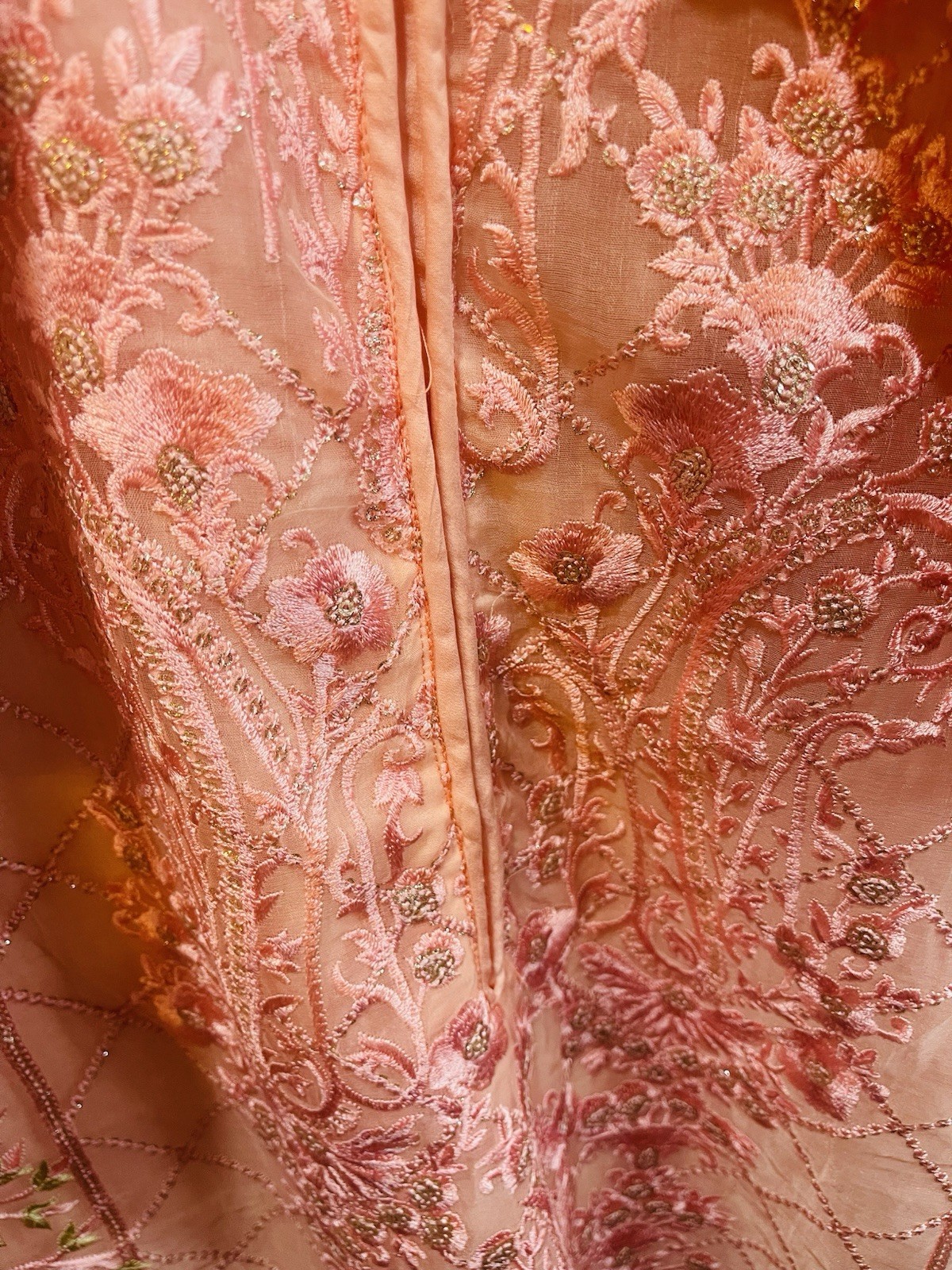 Embroidered Cotton Net Salwar Kameez Peach for Women Medium Size with Scarf