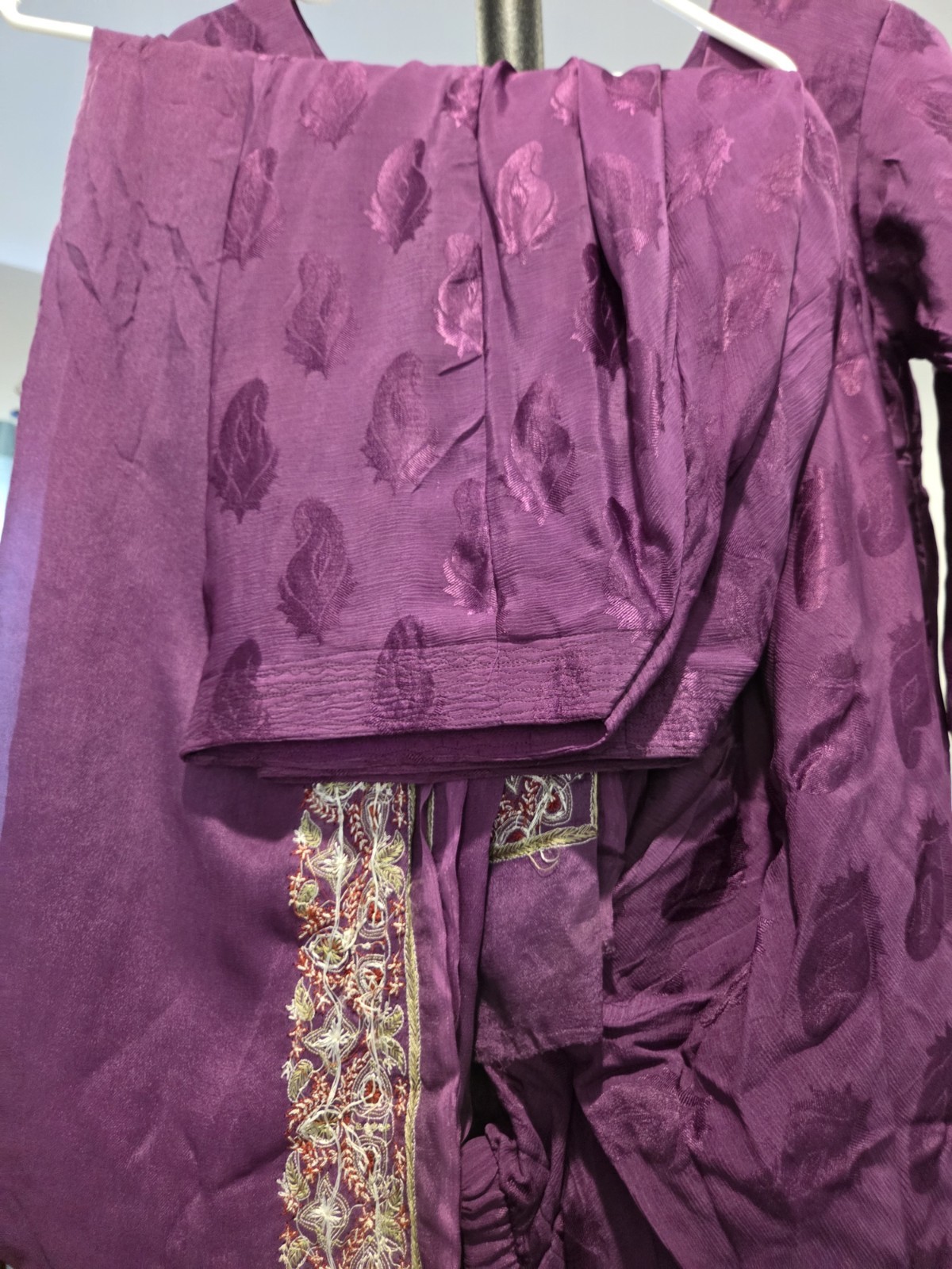 Paisley Print Magenta Lined Teal 3 Pcs Salwaar Kameez Size L ~B 19″ L 38″