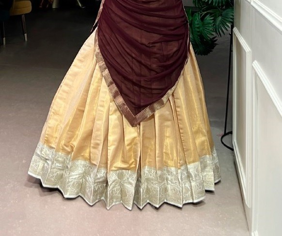 New Launching Kanchipuram Cream Lehenga Choli With Dupatta For Function Wear