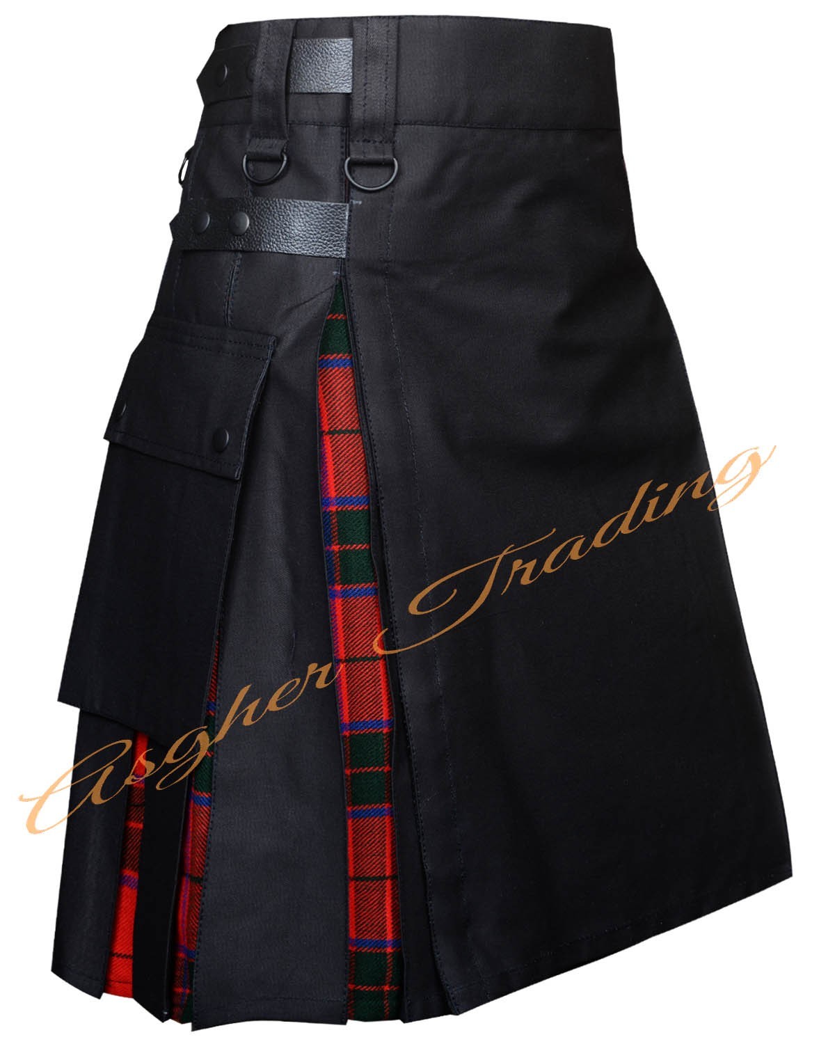 Handmade Black Cotton With Rose Tartan Hybrid Utility Kilt Men Custom Size kilts