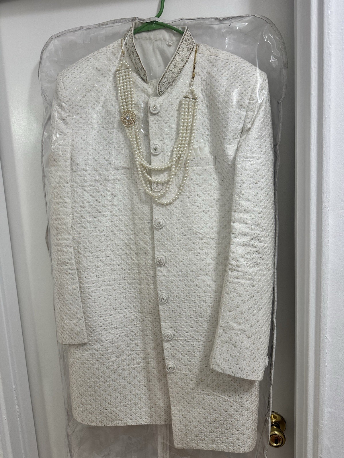 Mens Sherwani Full Set With Hat , Shoes And Necklace
