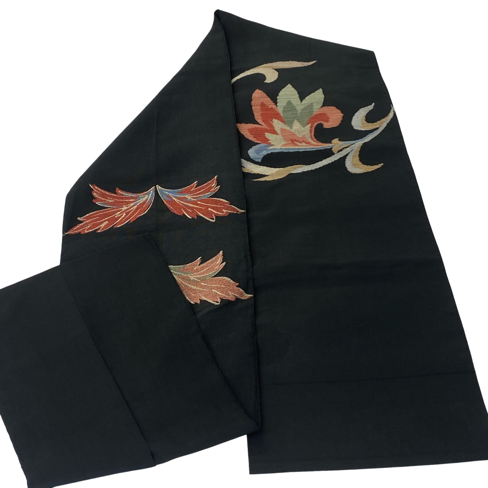 Japanese Vintage Kimono Nagoya Obi Cotton Black Traditional Embroidery 93x 11in