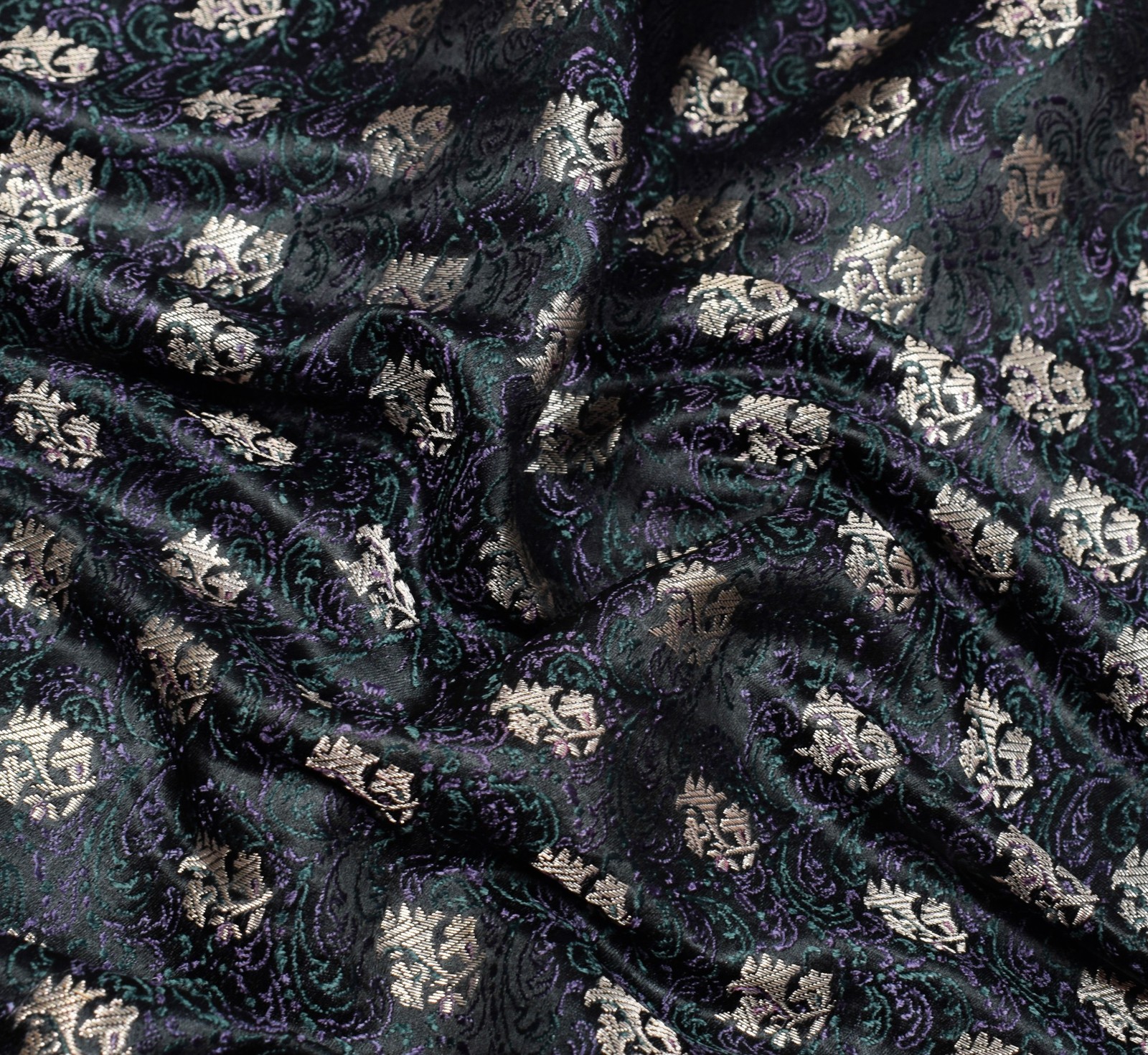 Sushila Vintage Heavy Saree Pure Satin Silk Black Banarasi Brocade Woven Sari