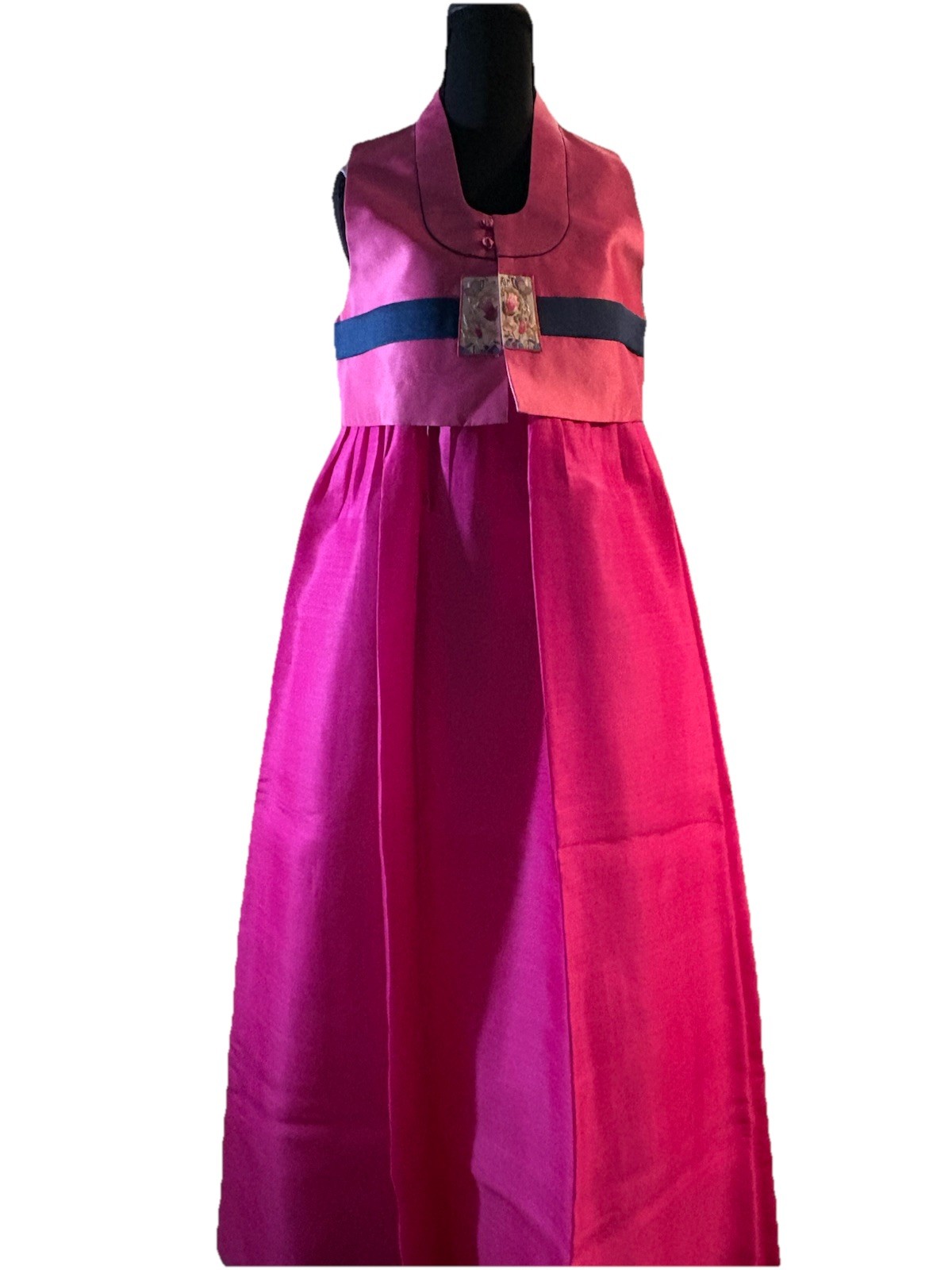 Bead embroidery Korean Hanbok W/ Vest 한복 water silk Handmade 3 Pc Sets