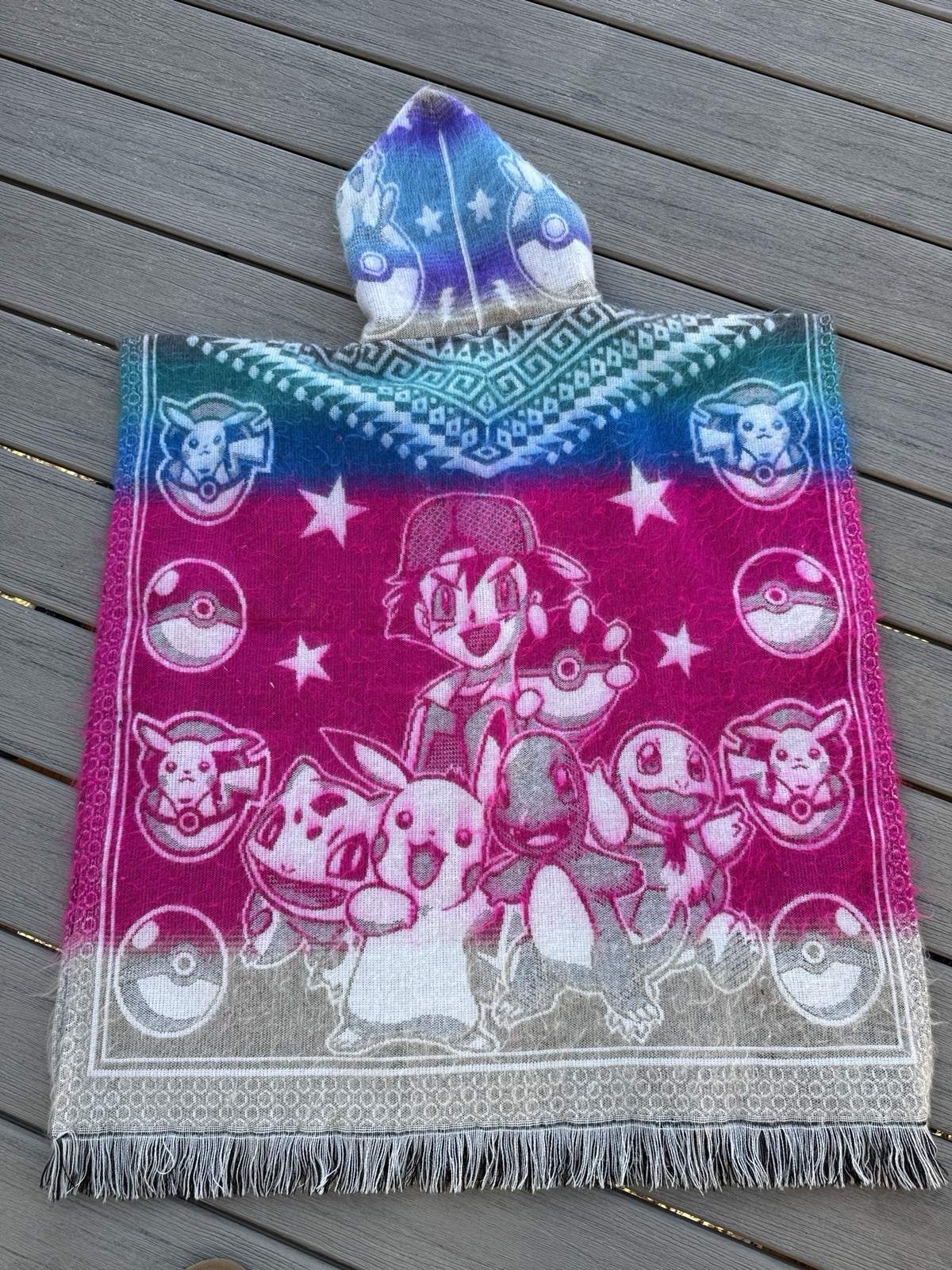 OSFM Kids Pokemon Pikachu Poncho Handmade Hooded, Soft Pullover Mexican Style