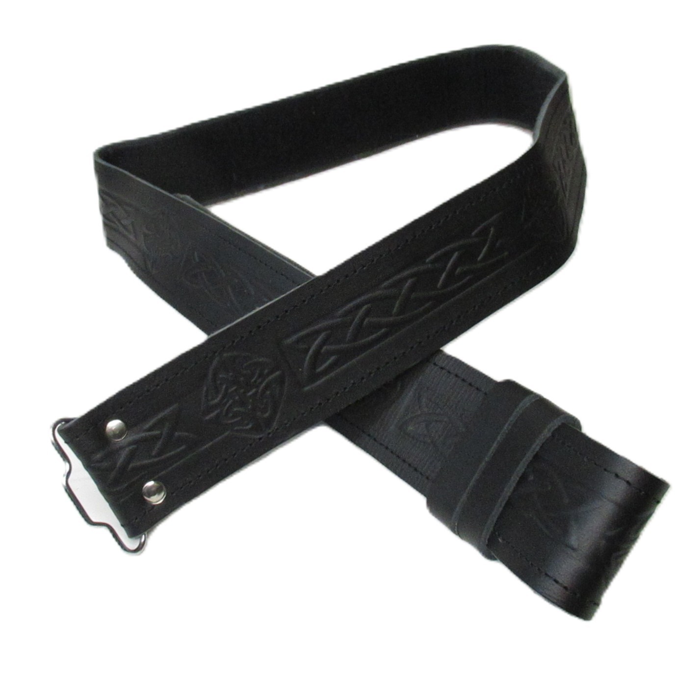 Leather Kilt Belt Celtic Knot Black without Buckle Sizes Small to 2XL NWOT