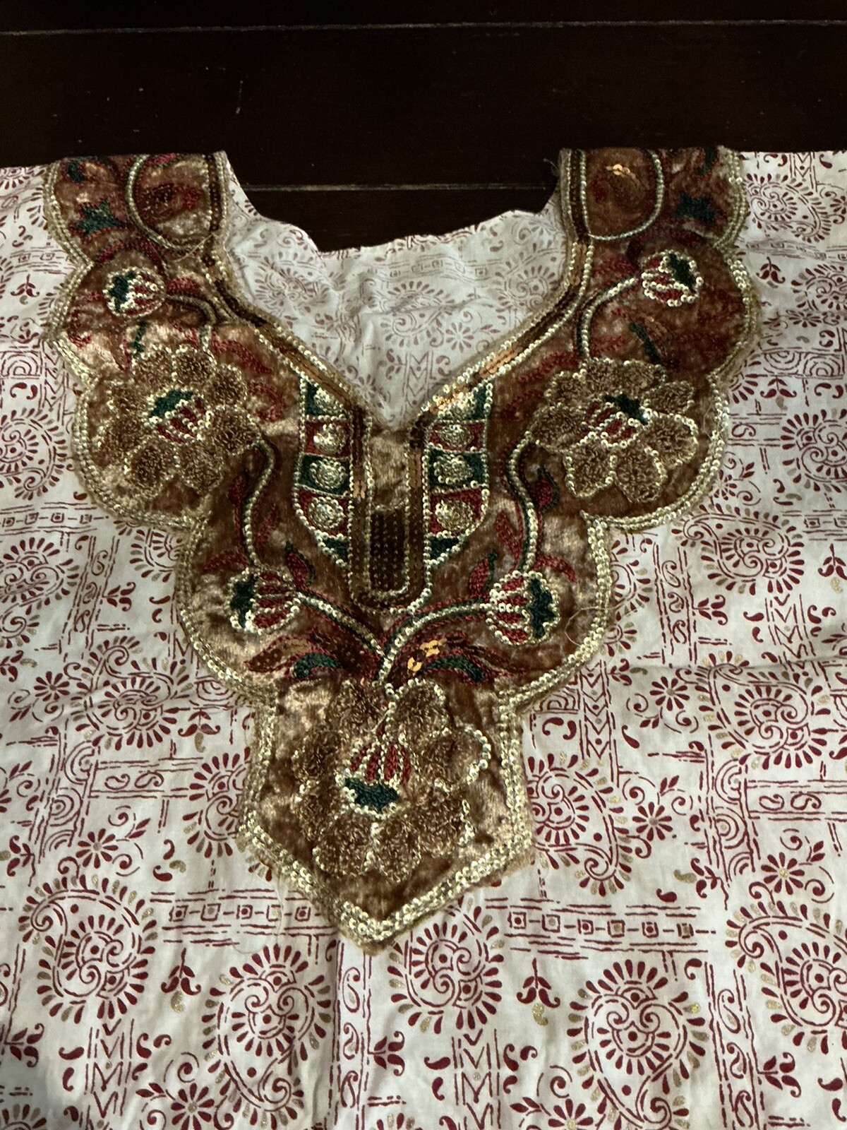 chiffon sleeve, sequined, paisley print cotton kurti, tunic, 37″ long, bust 46″,
