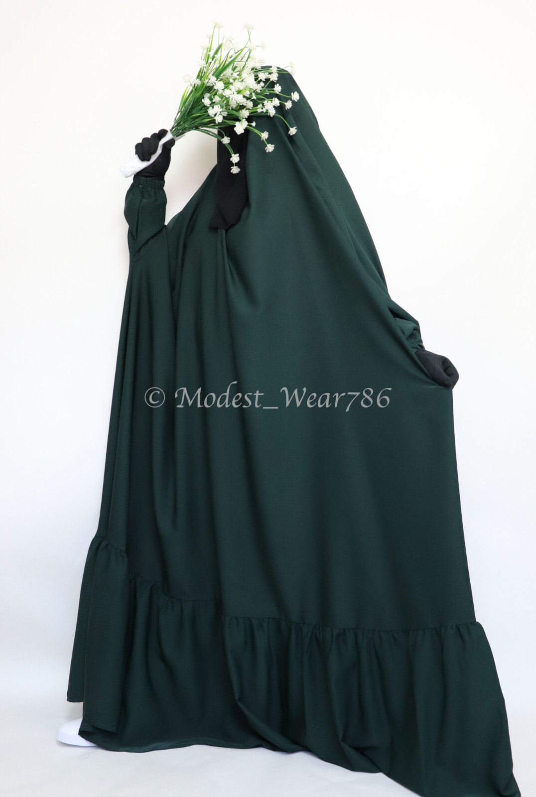 One Piece Full Length Tiered Jilbab Overhead Khimar Muslim Headwear Emerald