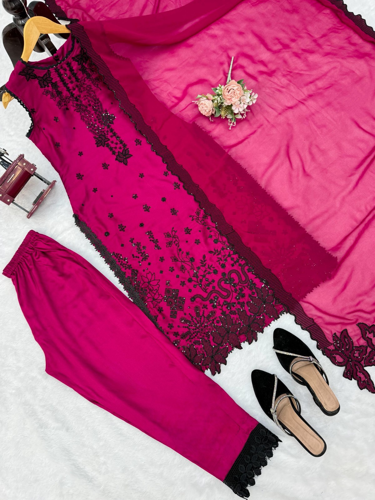 New Arrival Roman Silk Shalwar Kameez Suit Chiffon Dupatta Party Wear