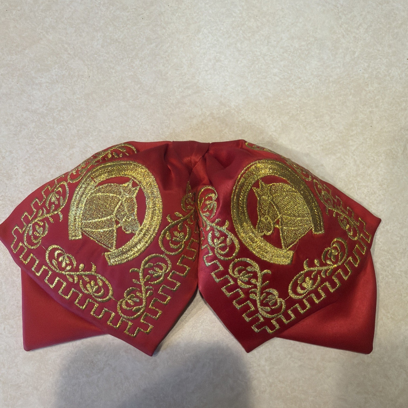 Mariachi Bow Tie, red and gold Horseshoe and Horse Embroidered / Moño Charro