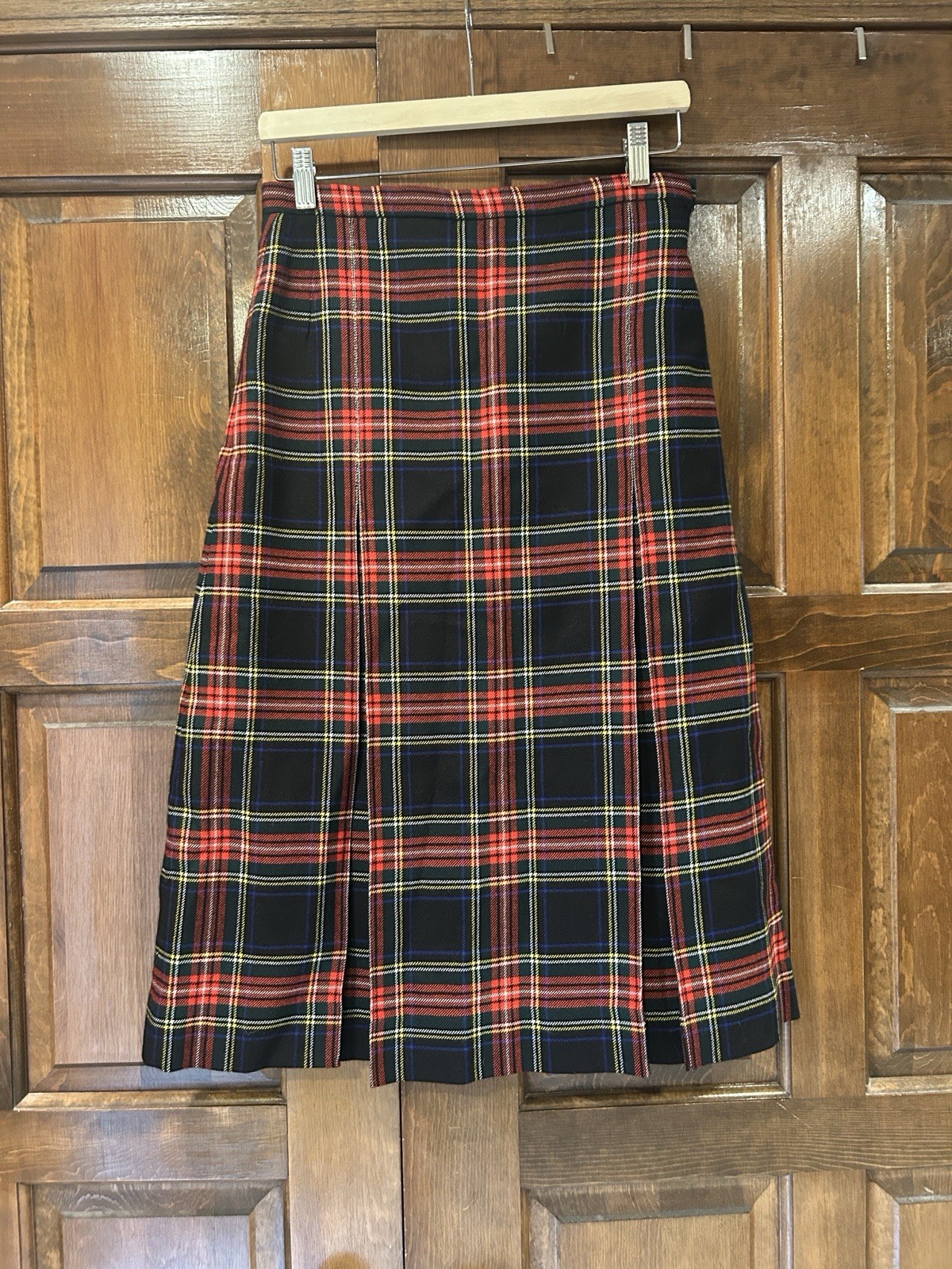 VTG Lochcarron Scotland Pure Wool Black Stewart Tartan Kilt Skirt Midi 27″ Waist