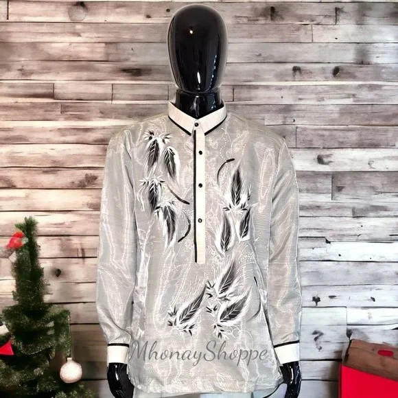 Monochromatic Hand-Painted Barong Tagalog | Jusi Organza Filipino Formal Wear