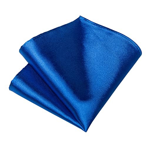 Mens Tie Set Silk Solid Paisley Necktie and Pocket Square Royal Blue Solid