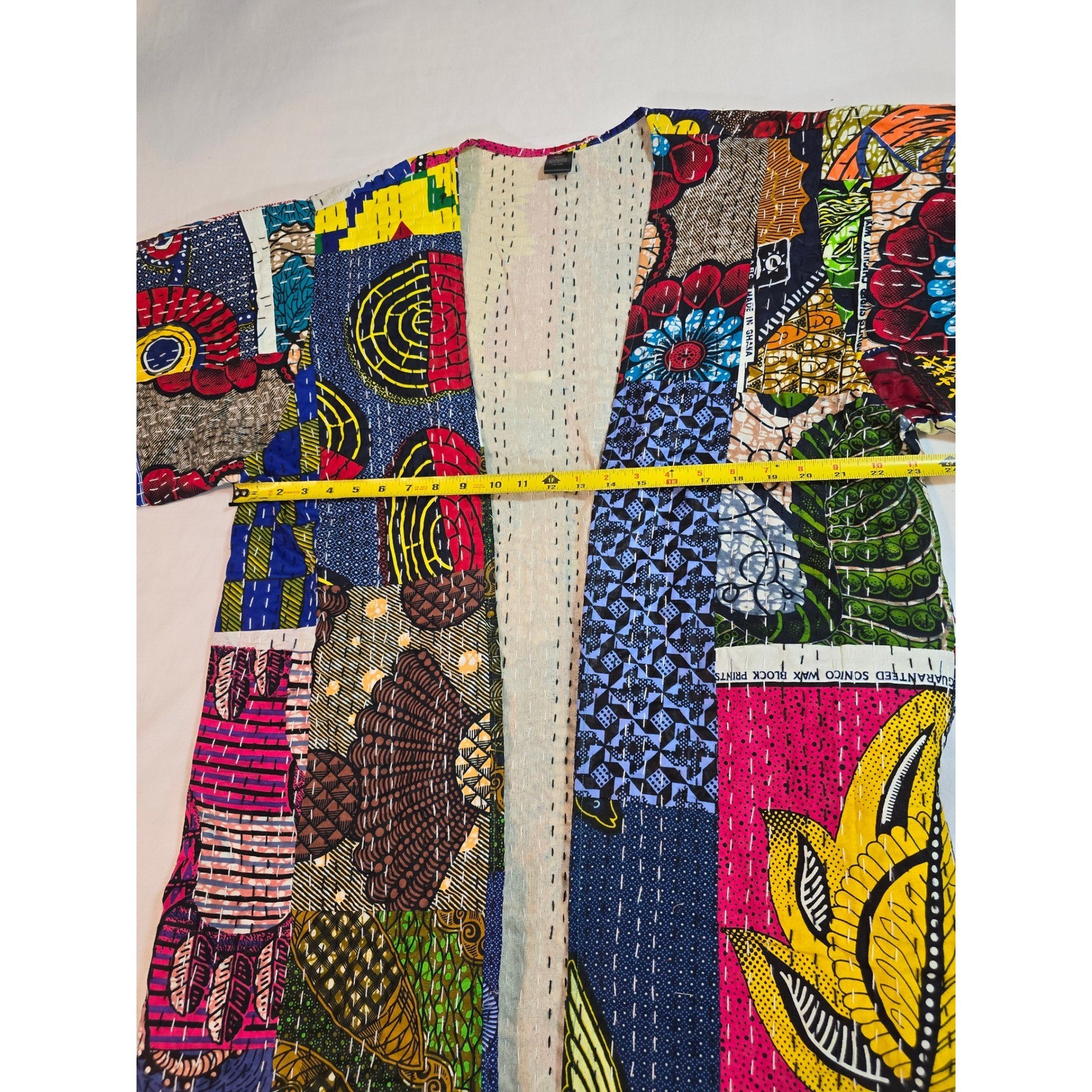 Raj Patchwork Kantha Stitch Kimono Jacket One Size India Cotton Pockets