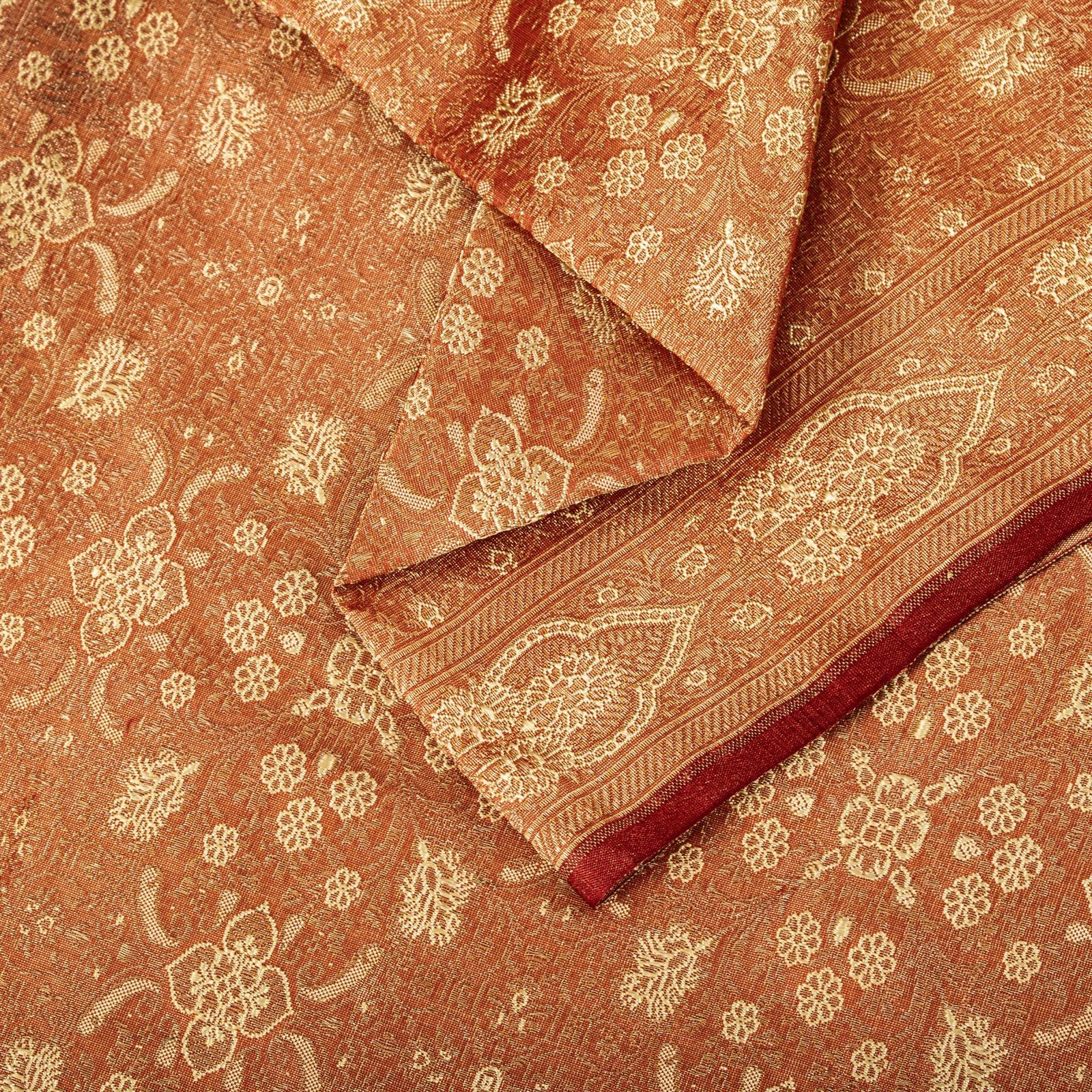 Sanskriti Vintage Peach Blend Silk Saree Banarasi Brocade Tanchoi Woven 5.5Ysari