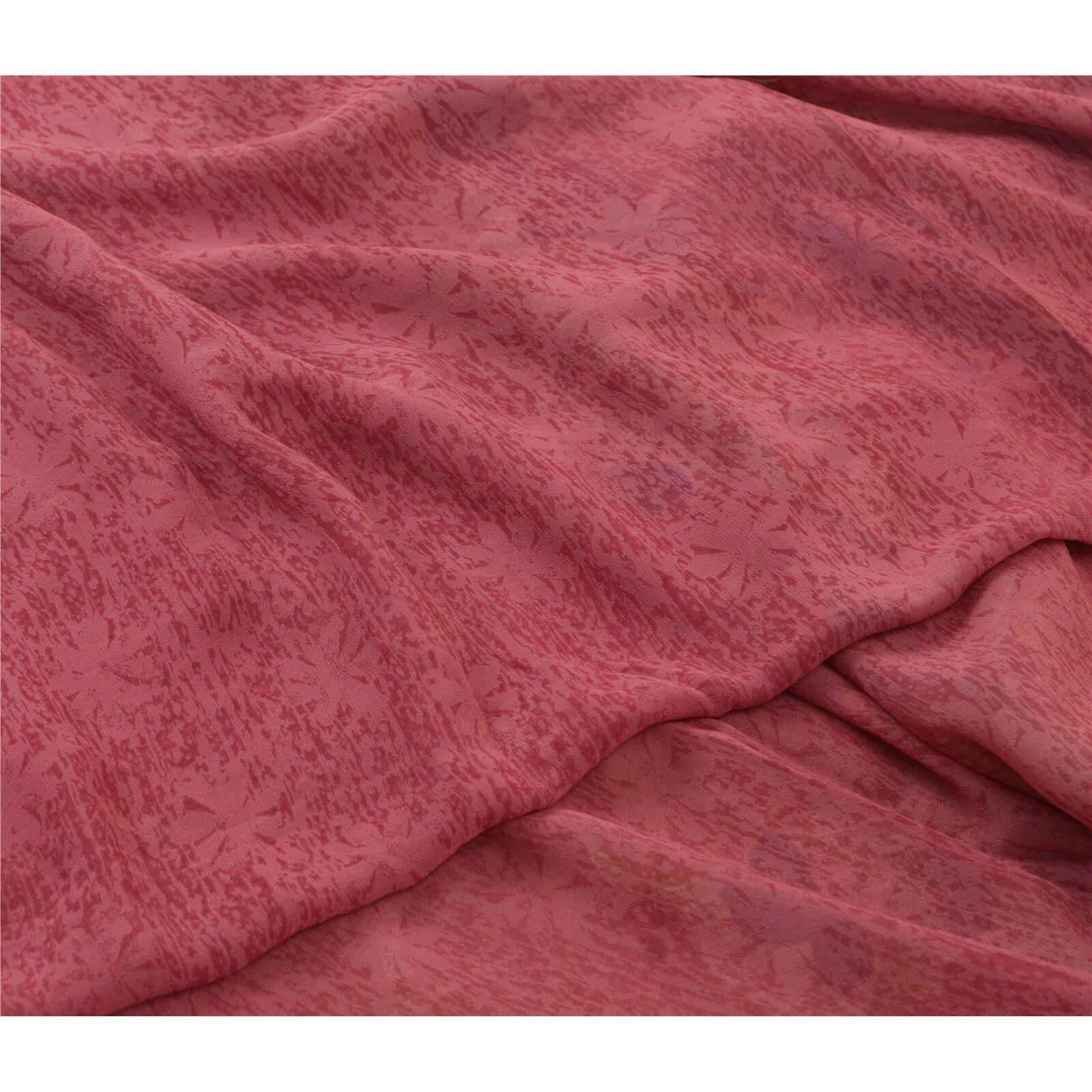 Sanskriti Vintage Sarees Pink/Cream Pure Georgette Silk Print Sari Craft Fabric
