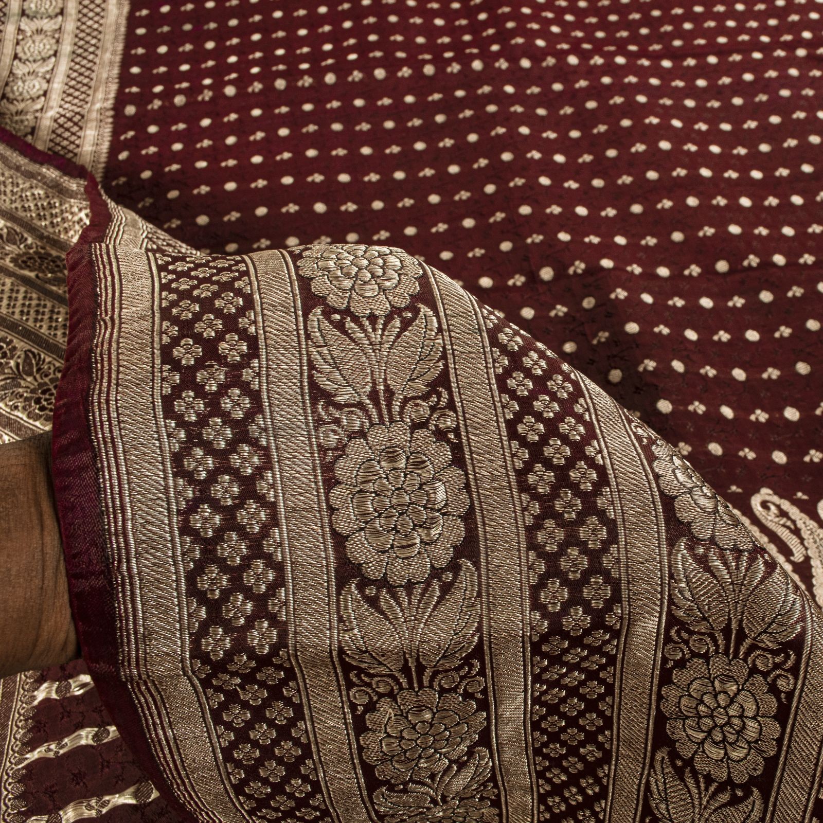 Sanskriti Vintage Red Blend Silk Saree Banarasi Brocade Zari Hand-Woven 5Yd Sari