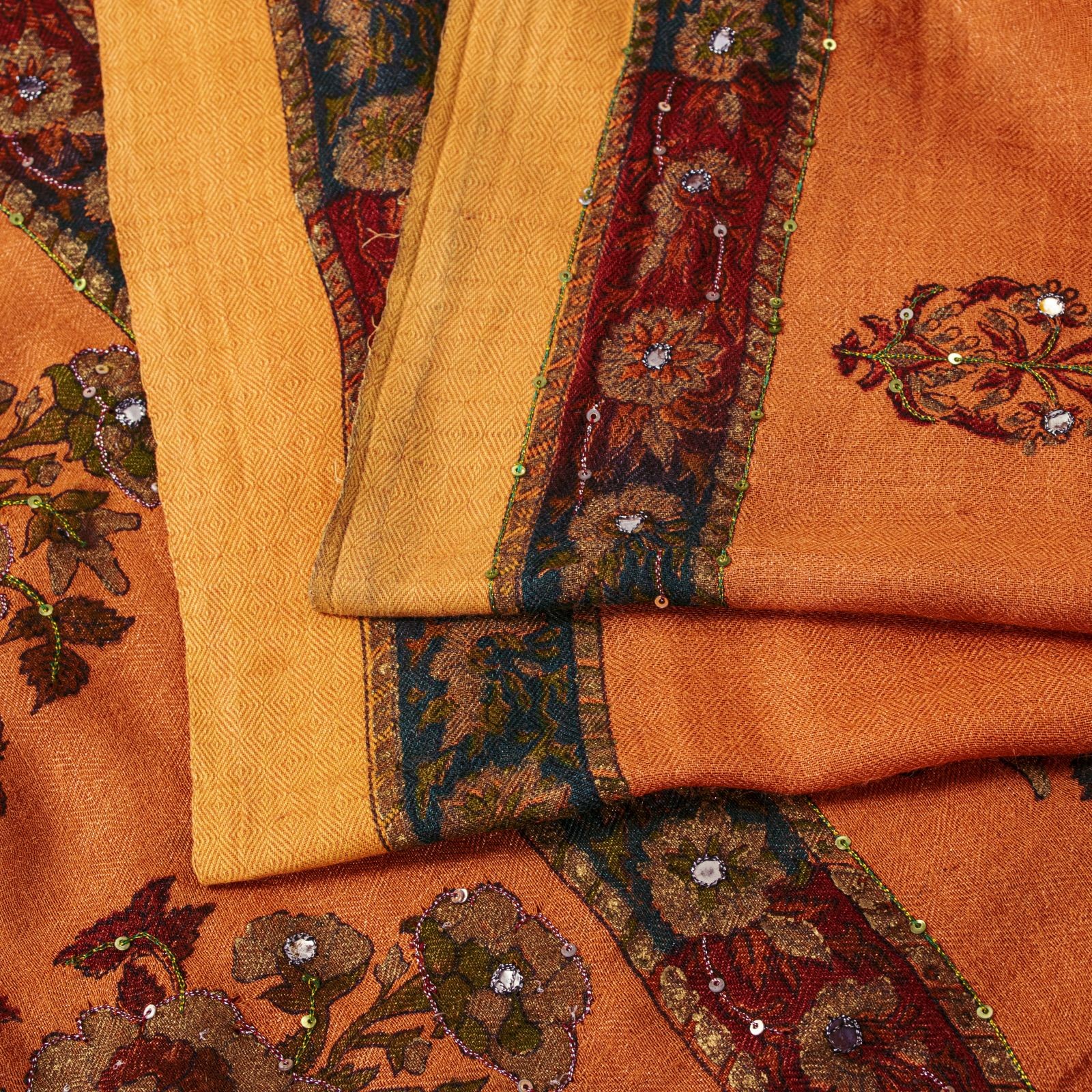 Sanskriti Vintage Brown Pure Woolen Saree Khari Hand Block Print-Embroidery Sari