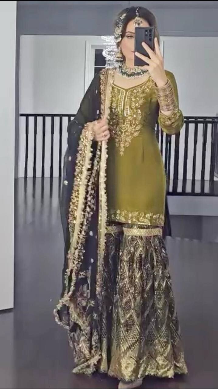 SALWAR KAMEEZ INDIAN PAKISTANI WEDDING PARTY DRESS BOLLYWOOD SHARARA PLAZZO SUIT