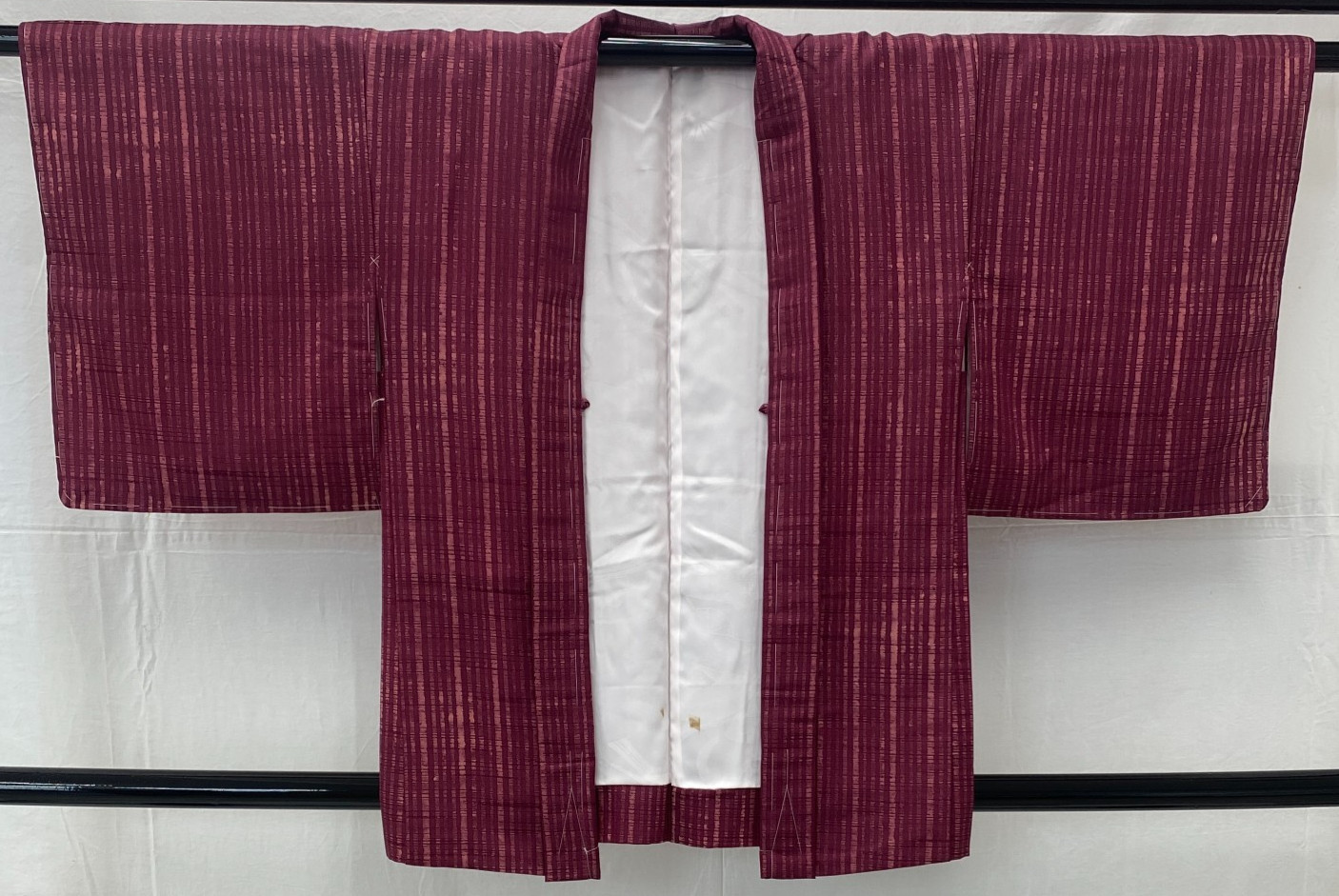 Japanese Vintage Kimono Haori Jacket Polyester Red Traditional Authentic 32in