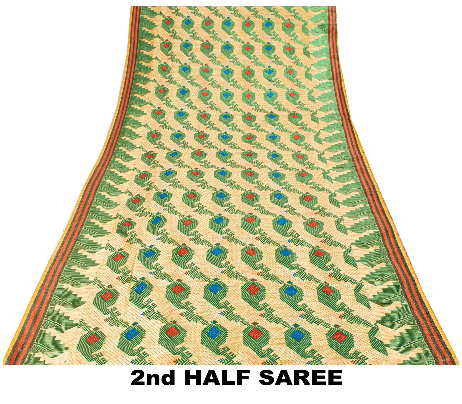 Sanskriti Vintage Cream Art Silk Saree Jamdani Handwoven Bengali Sari 5+Ydfabric