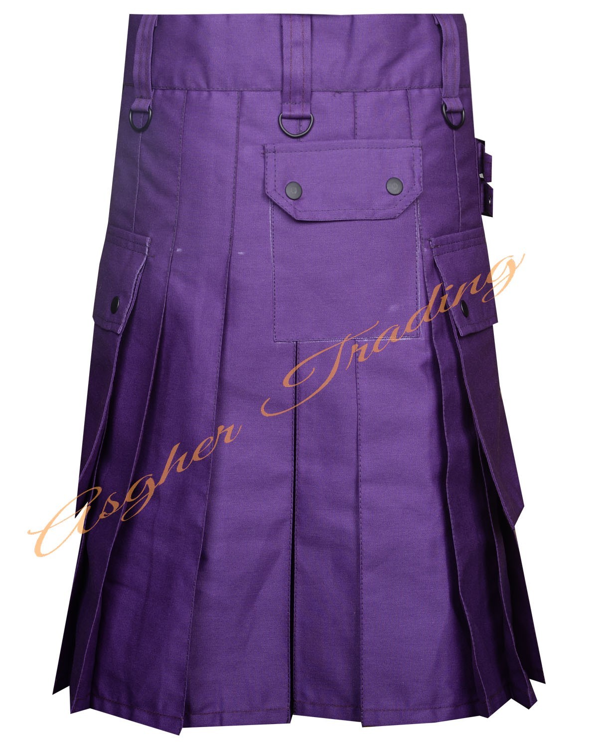 Men’s Purple Cotton Utility Kilt, Modern Pockets Highland Dress kilt Custom Size
