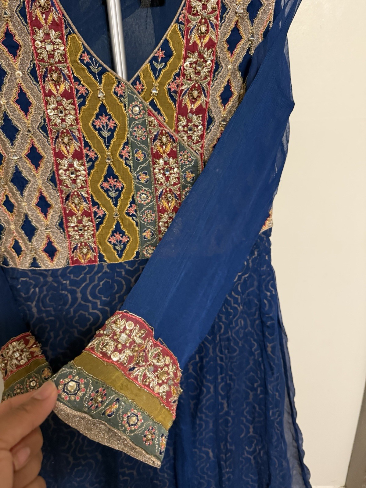 Pakistani Brand Chinyere Women’s M Blue Embroidered Kurta, Trouser with Dupatta