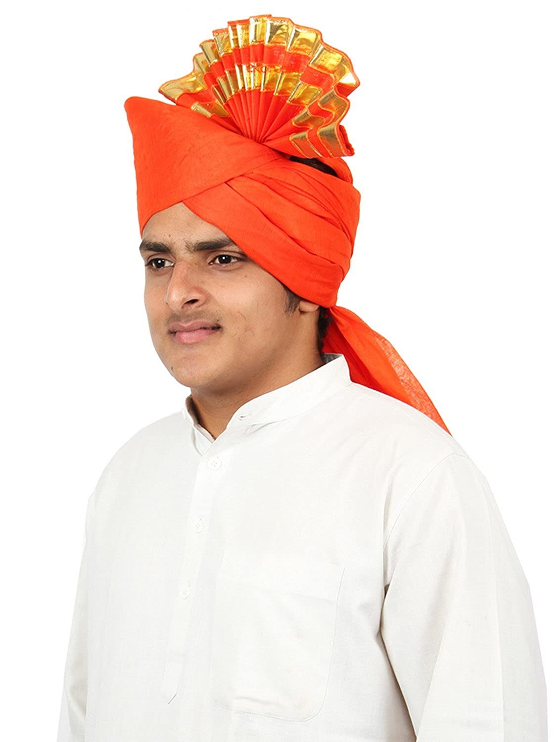 Traditional Handstitched Ready To Wear Cotton Jari Lining Orange Pheta for Men