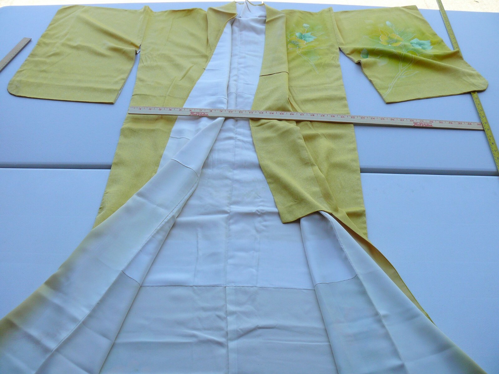 100% SILK WEDDING TSUKESAGE KIMONO:PURE GOLD! Embroidered Yellow Camellia@G33a