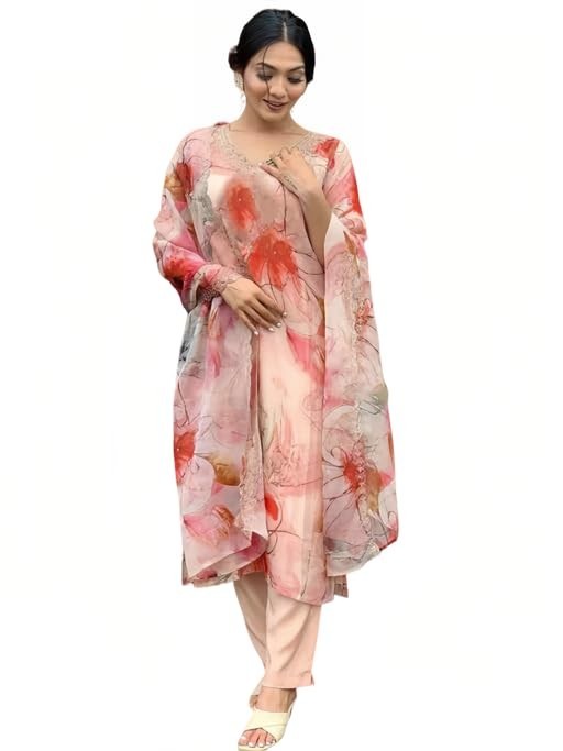 Women’s Casual Cotton Blend Floral Printed Suit Salwar with Dupatta