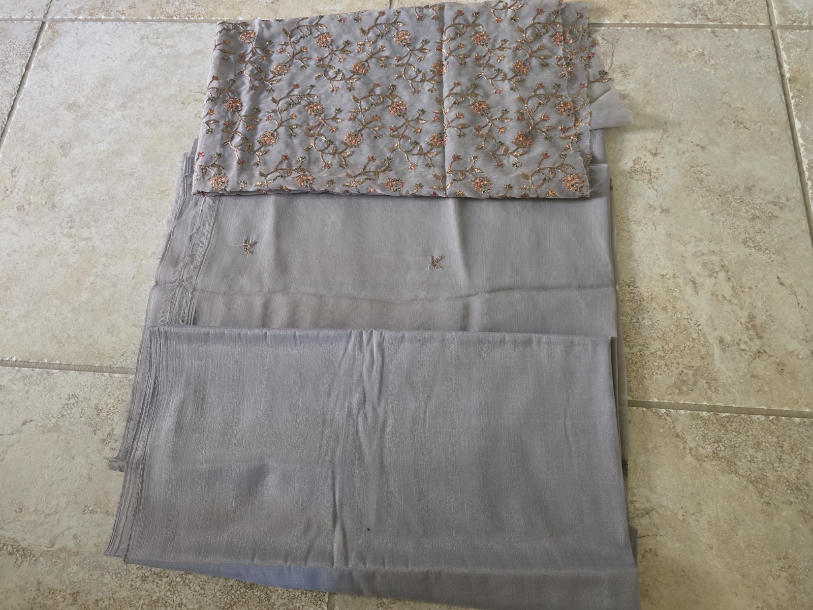 Womens Pakistani Unstitched Gray Net Floral Embroidered Set
