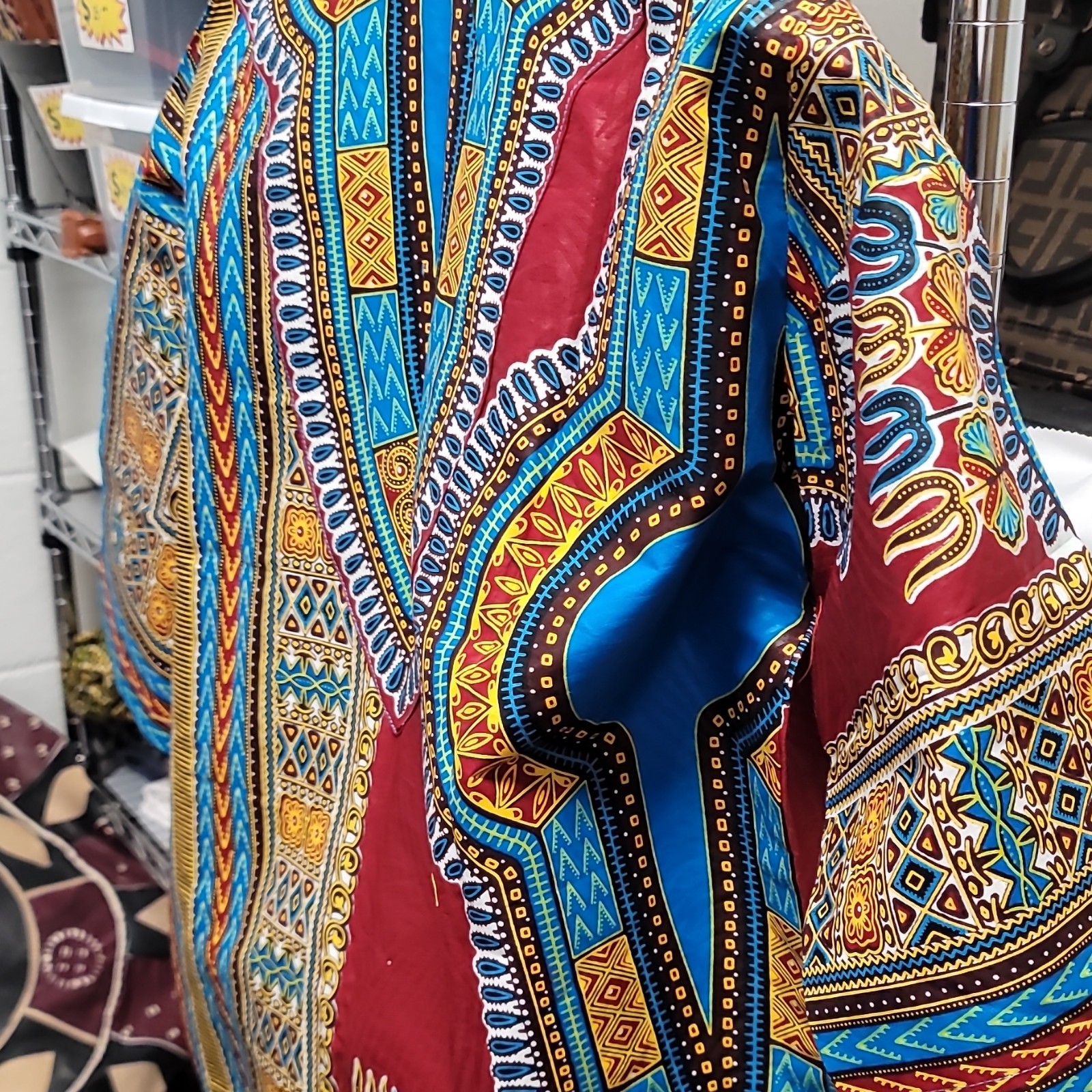 Handmade African Dashiki Shirt Blue Red Yellow Black Medium