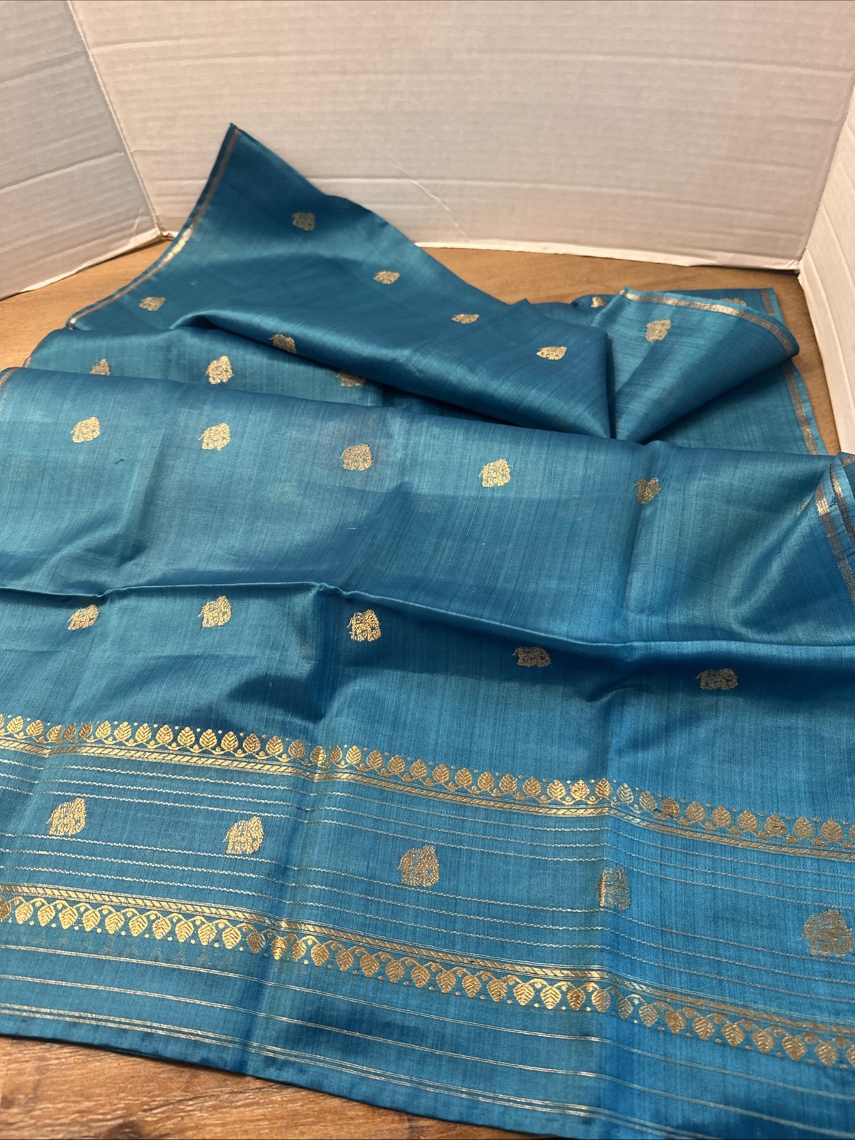 Namaste Vintage Turquoise Scarf 100% Pure Silk 22” By 48”