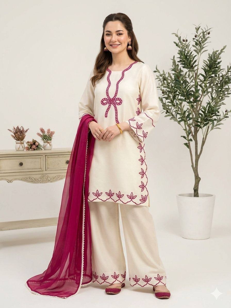 Attractive Rayon Cotton Pink Top Bottom With Dupatta For Function & Party Wear