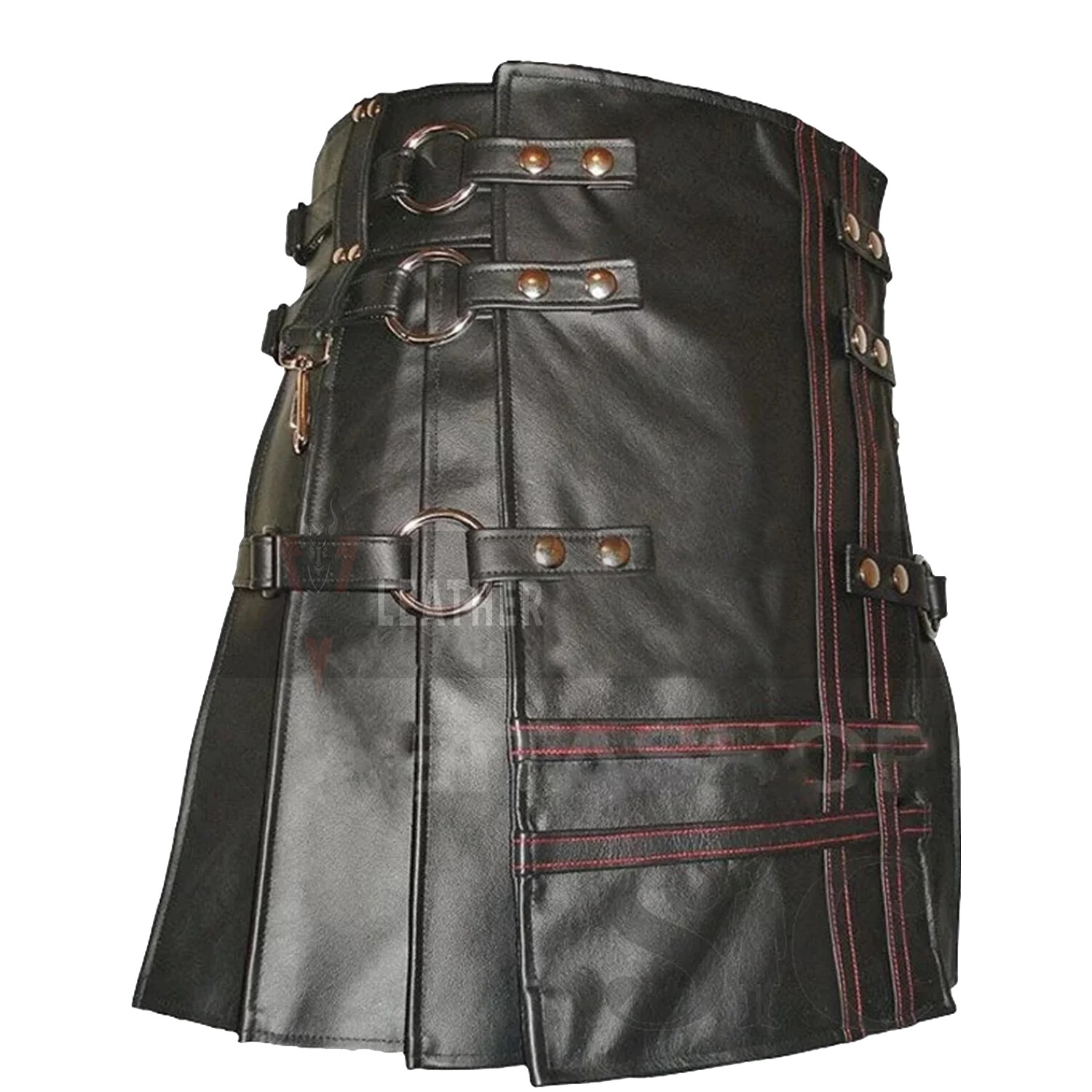 Men’s Real Black Leather Utility Kilt Gladiator Punk LGBTQ Skirt fashion style