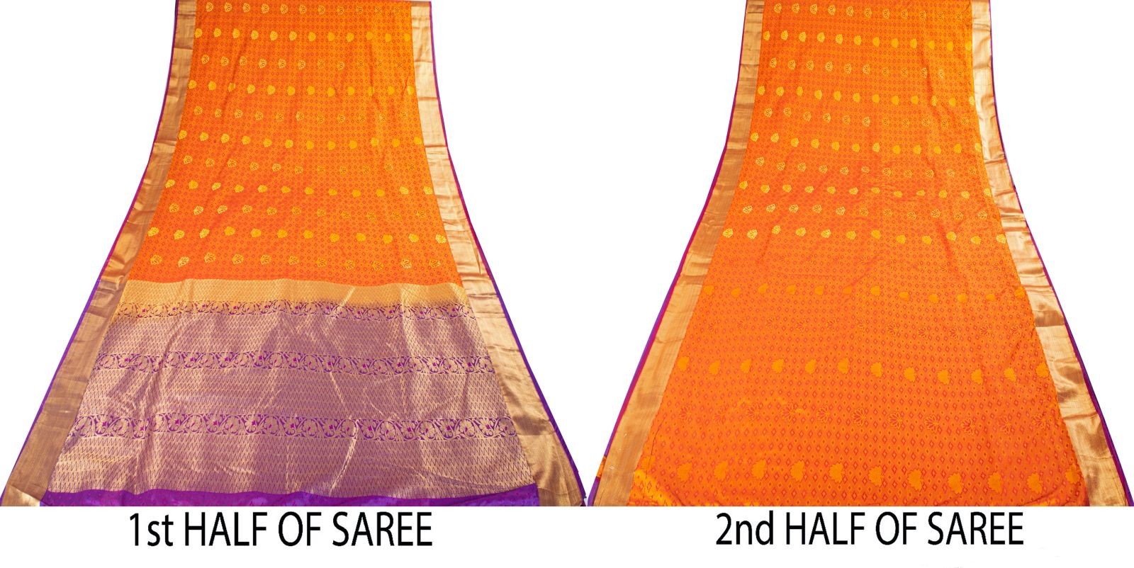 Sanskriti Vintage Saree Orange Art Silk Kanchipuram Brocade Zari Hand Woven Sari