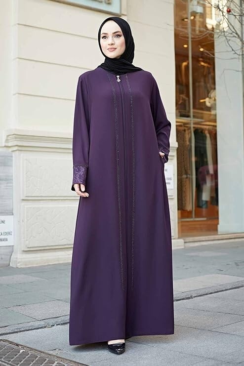 Women’s Abaya Lace Applique Long Sleeve Floor Length Zipper Floor Length Small